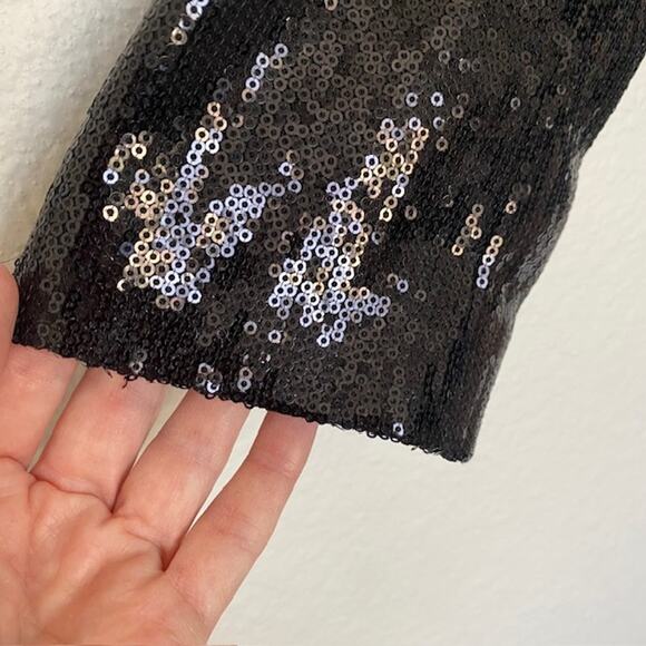 Literature Noir Black Sequin Blazer Formal Lined Pockets Open Front Women's M - Picture 6 of 13